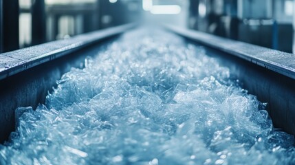 Conveyor belt transporting plastic bottles on the production line