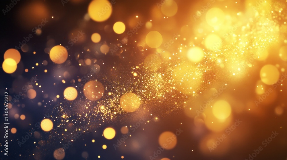 Poster Gold bokeh effects with sparkling dust floating in the background