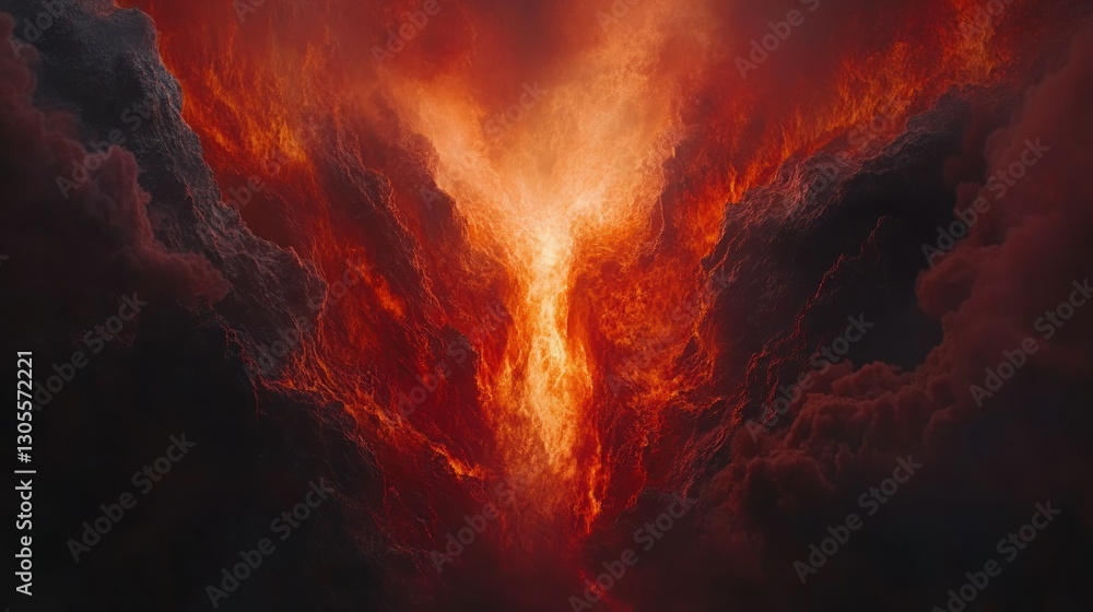 Poster Burning clouds displaying a fiery explosion of orange and red colors