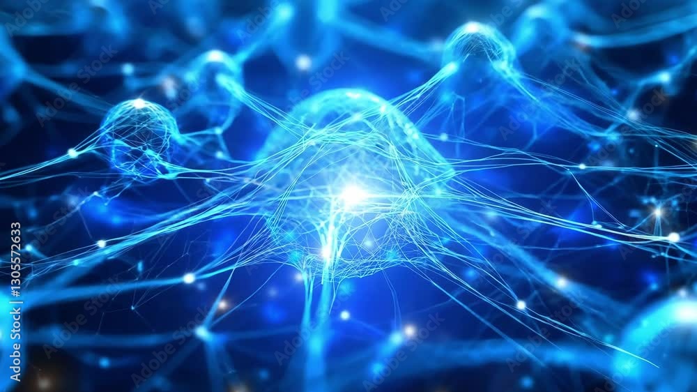 Poster the intricate connections of neural networks showcased in a vibrant digital landscape with glowing b