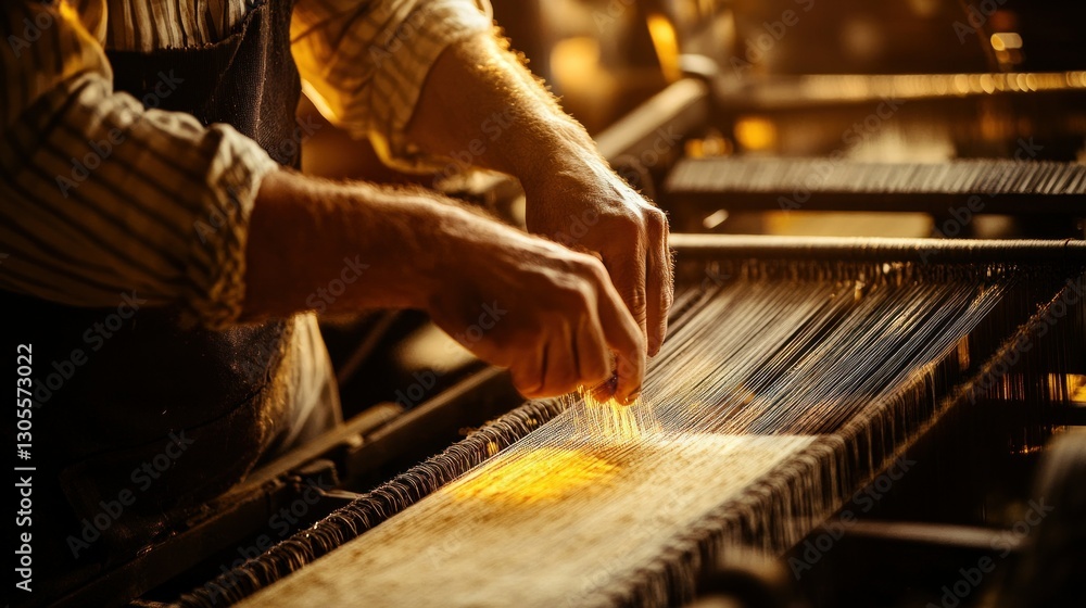 Aufkleber person working with a loom crafting fabric with great precision