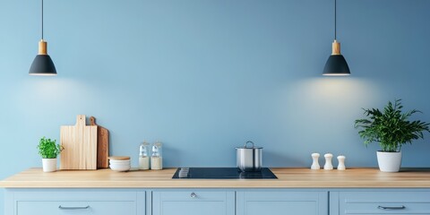 Modern kitchen interior design with counter and decorative accents