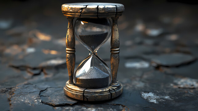 Cracked hourglass symbolizing the passage of time and inevitability. Truth - Stone. Illustration