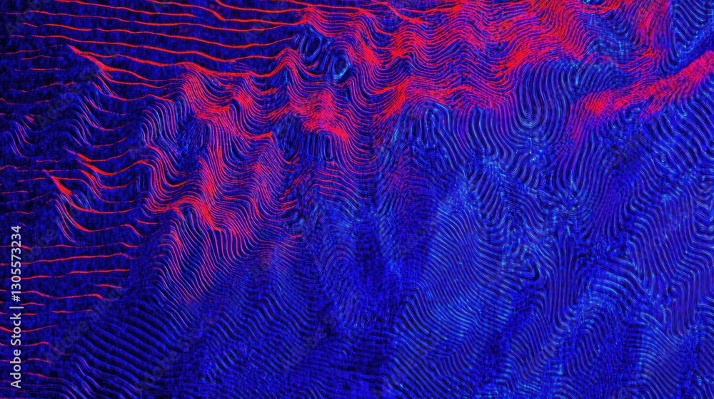 Poster abstract red and blue lines appear to be mountainous formations