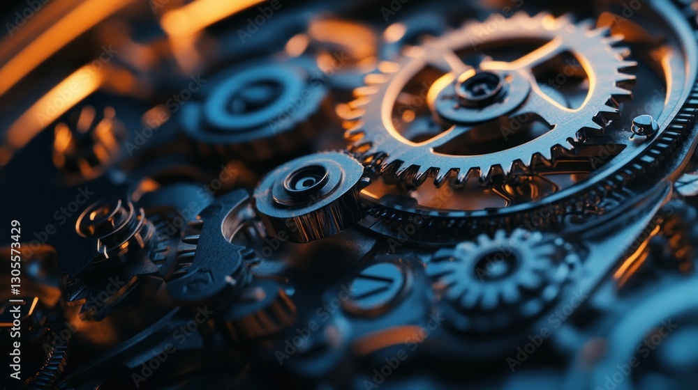 Poster detailed close up of the metallic inner workings of a clock