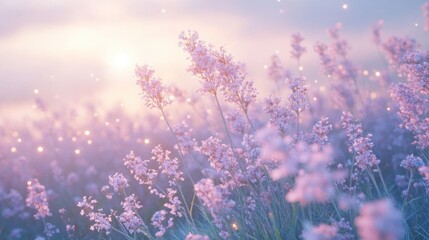 Naklejka premium Lavender flowers bloom with soft light creating a calming atmosphere