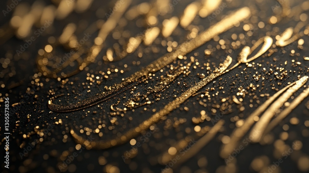 Poster Golden calligraphy lines and sparkles over a dark textured background