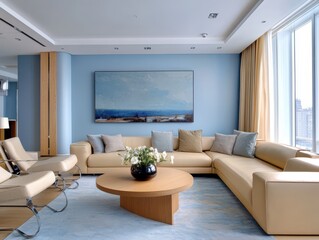 A comfortable modern living room with beautiful soft interior design