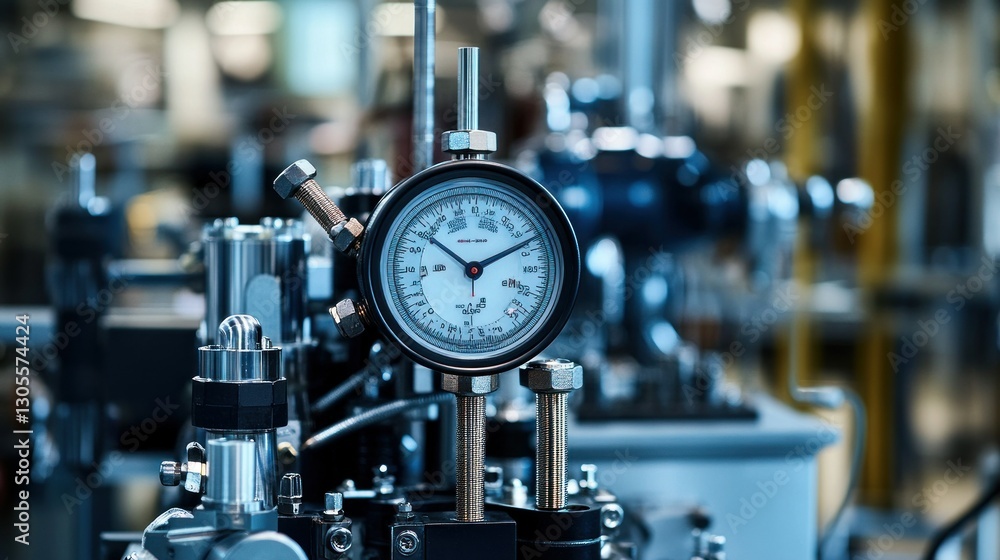 Poster close up of a pressure gauge and equipment in a factory