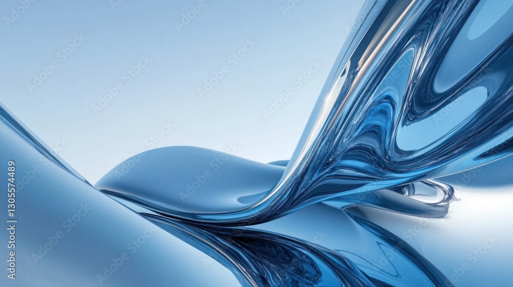 Poster Abstract blue flowing forms against a gradient light background