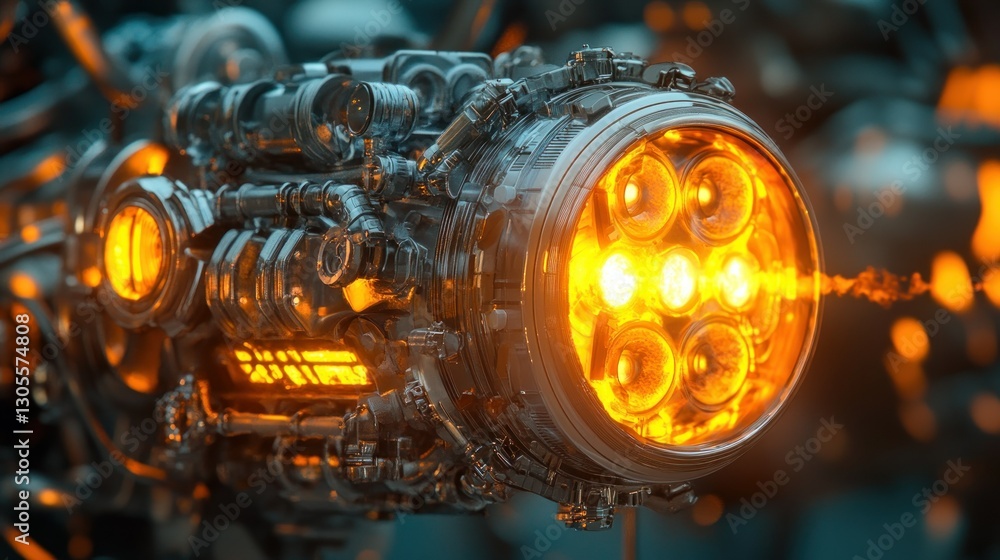 Poster detailed close up view of a futuristic mechanical spaceship engine