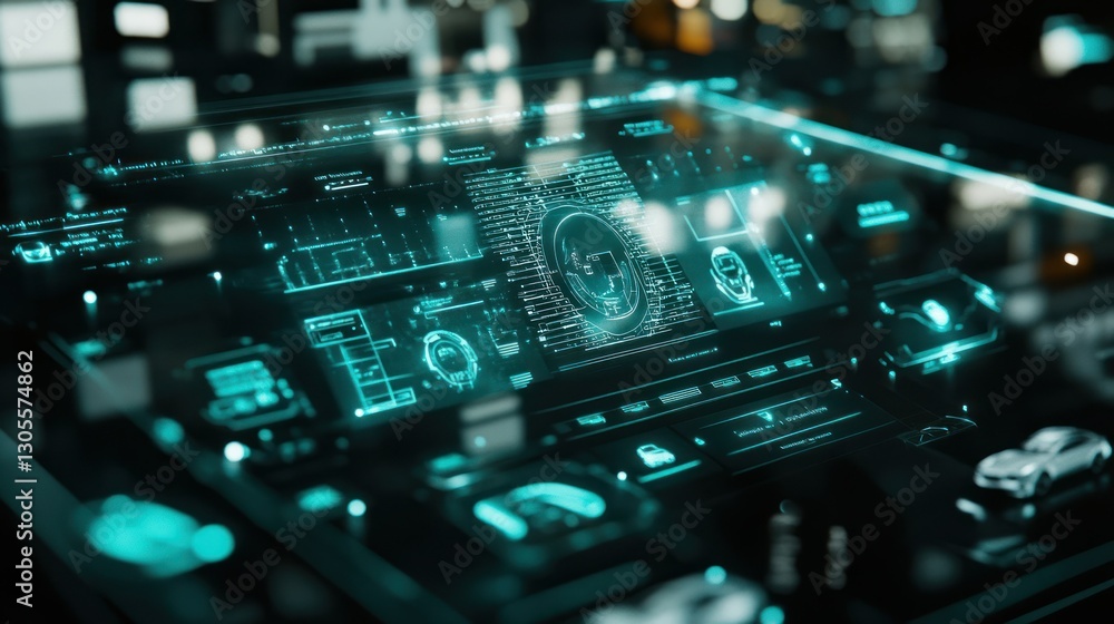 Poster Futuristic Dashboard Displaying Data and Technological Information Digitally