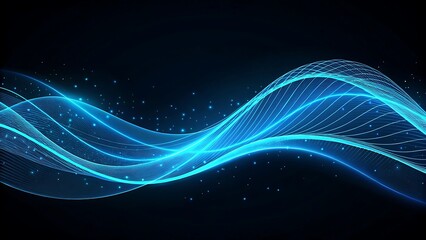 Flowing blue waves of abstract digital light motion on dark background, futuristic technology energy flow.