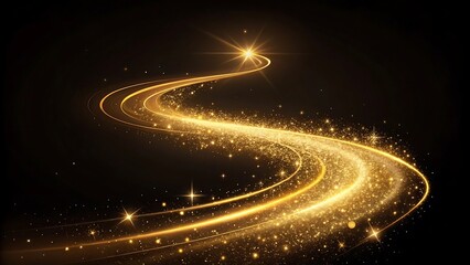 Fototapeta premium Glowing golden road leading into the horizon, abstract futuristic path with light trails, motion and speed.