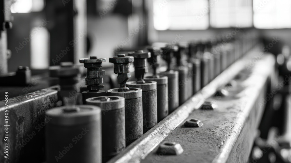 Poster Machines and tools are arranged in a straight line