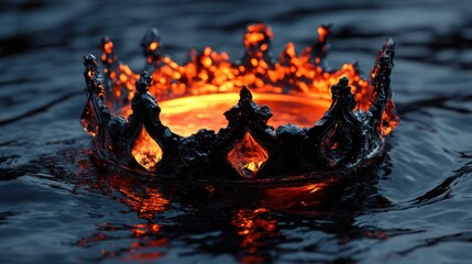 A crown of fire floating in dark water reflecting the light