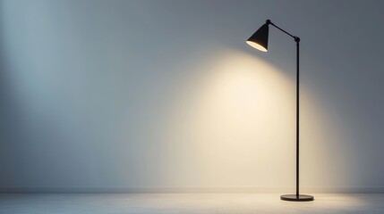 A stylish floor lamp stands alone against a white backdrop, illuminating the scene with its gentle glow.