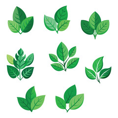 Green Leaf Icons Set: Eco-Friendly, Nature-Inspired Vector Graphics.