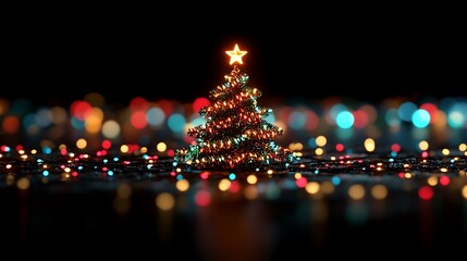 Illuminated Christmas Tree, Night Lightscape