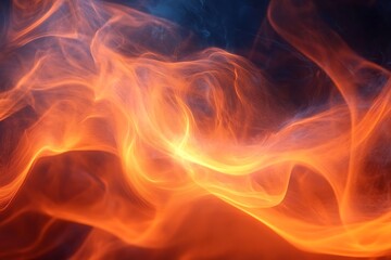 Fototapeta premium Fiery orange and yellow light swirling with dark blue in the background