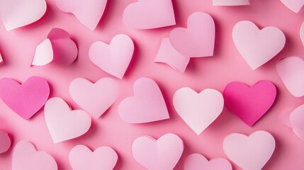 Valentines day background. Pink paper hearts on pink backdrop. High quality photo