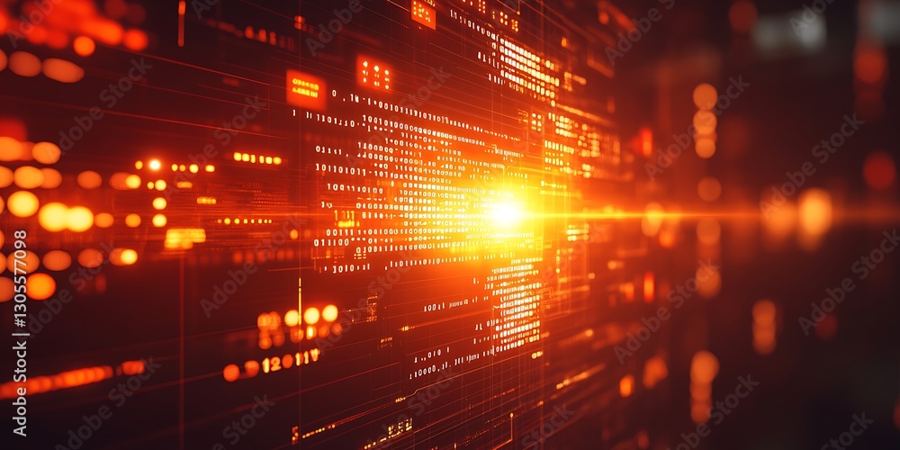 Aufkleber futuristic orange digital data stream matrix background visual effect