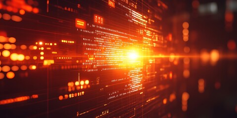Futuristic orange digital data stream matrix background visual effect