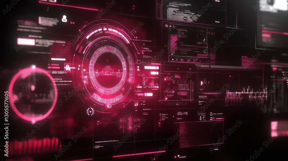 Poster Futuristic digital interface with complex data analysis displayed