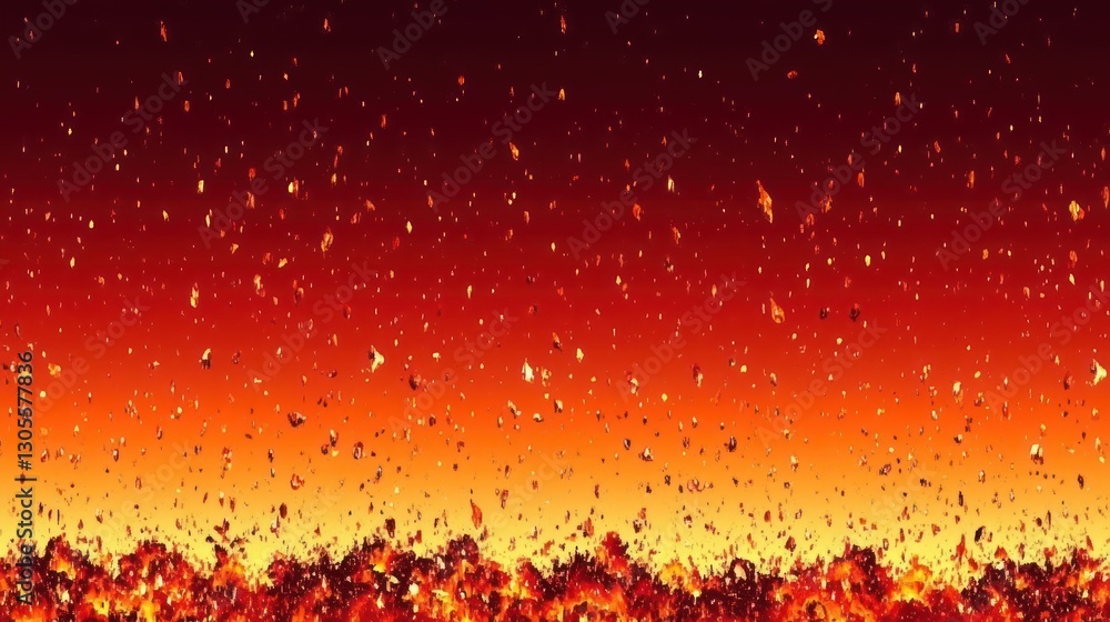 Poster falling embers and a fiery horizon create an intense inferno