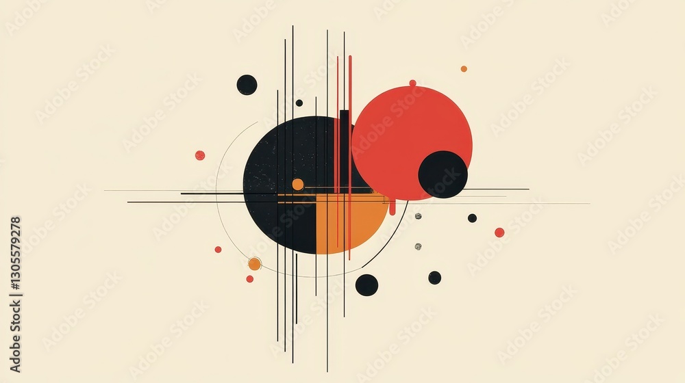 Poster Geometric design with multiple circles lines and dots on cream