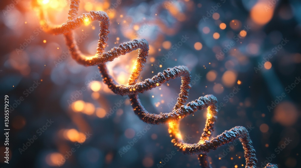Poster a glowing detailed depiction of a genetic double helix structure