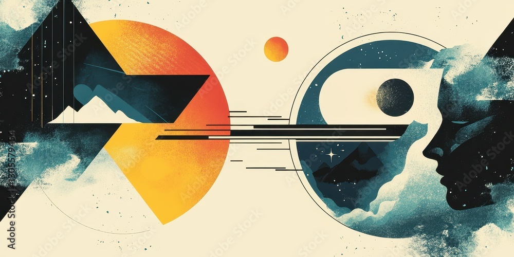 Poster an abstract artwork representing cosmic thought and connection is displayed