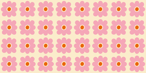 Seamless floral pattern with hand drawn abstract flowers. Minimalist style. Evenly spaced elements on a soft pastel background. Ideal for textiles, wallpapers, packaging, and modern graphic design.