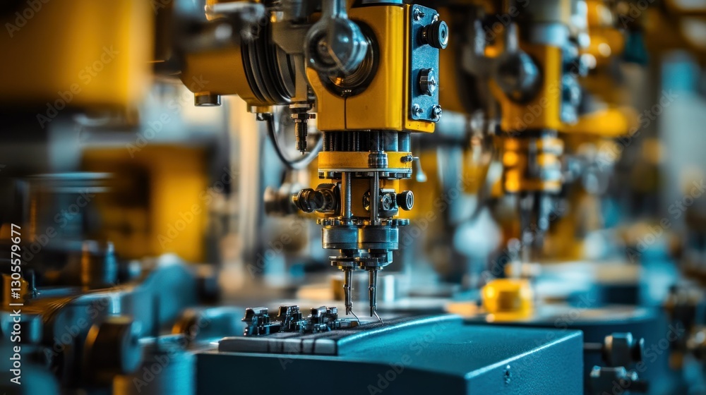 Poster a close up of a metalworking machine in a factory