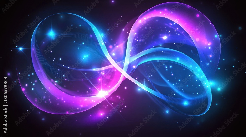 Poster abstract flowing shapes with bright colors and sparkling stars