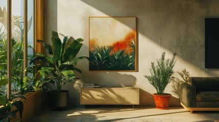 Indoor Plants and Artwork in a Room