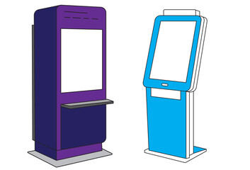 Digital Kiosk vectors, The kiosk includes a sleek and modern touch-screen payment terminal, offering both front and side views for a complete perspective. Its contemporary design ensures convenience.