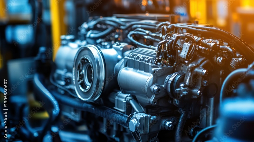 Poster a close up image of a car engine component