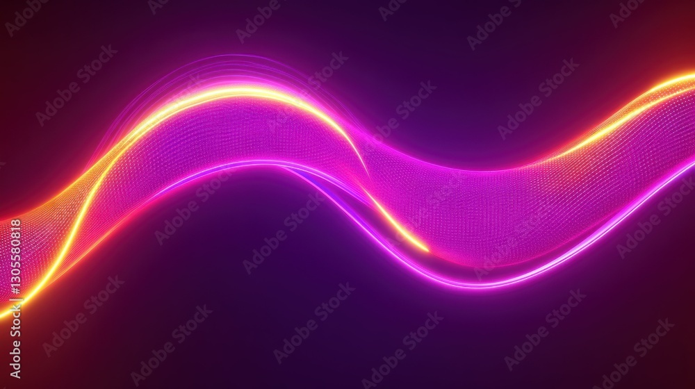 Poster the glowing wavy neon lines flow across a dark background