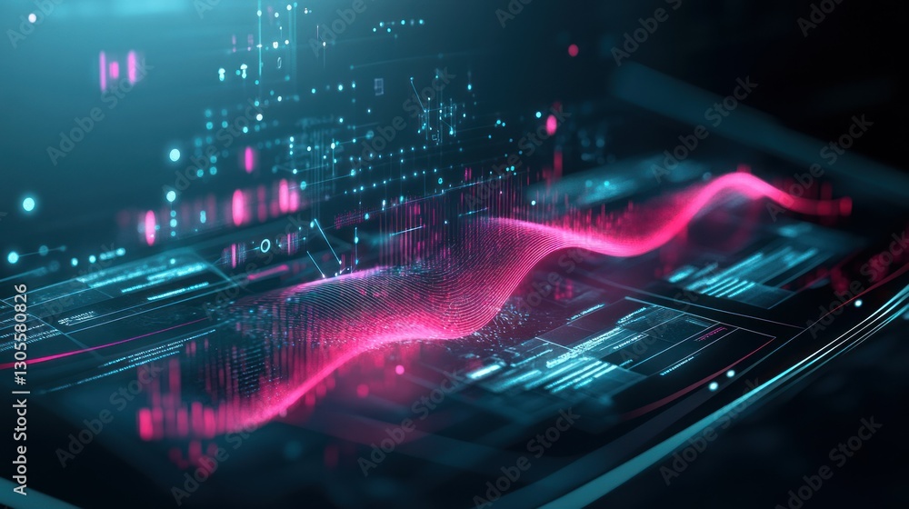 Poster Digital data visualization shows the processing of complex information on a screen