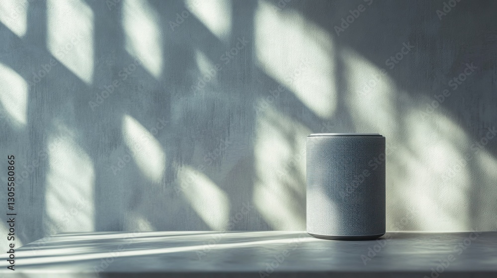 Poster modern gray speaker on table with soft shadows and light