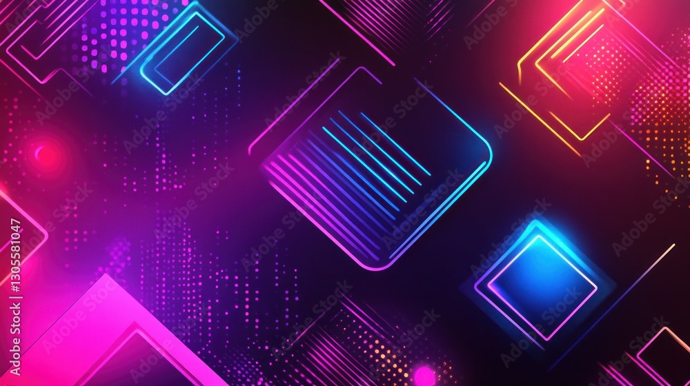Aufkleber glowing neon illuminated shapes and geometric forms in space