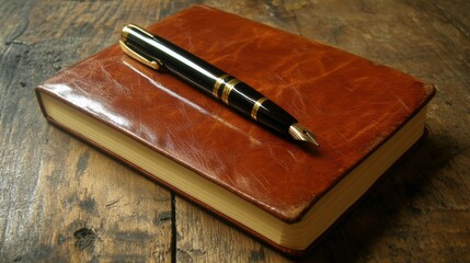 Notebook and Pen on a Wooden Table