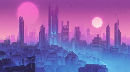 Backdrop featuring a futuristic city soft neon colors and vintage comic-style textures
