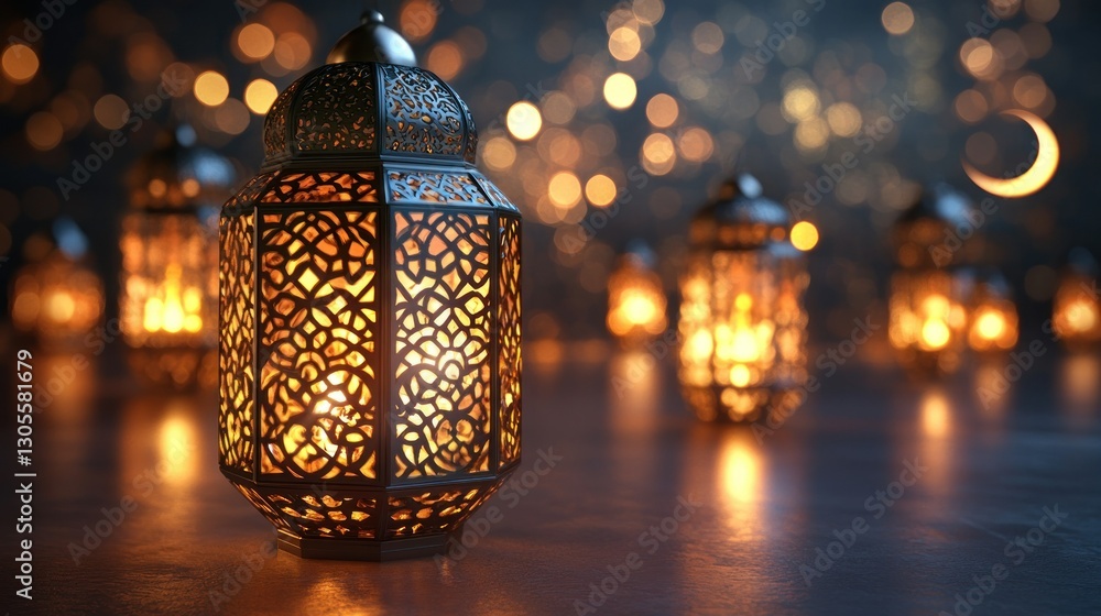 Aufkleber illuminated lanterns are displayed with bokeh effects and bright light