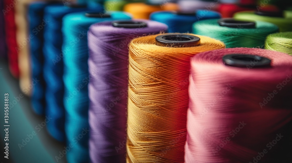 Aufkleber Various Colorful Spools of Thread Arranged in Rows on Display