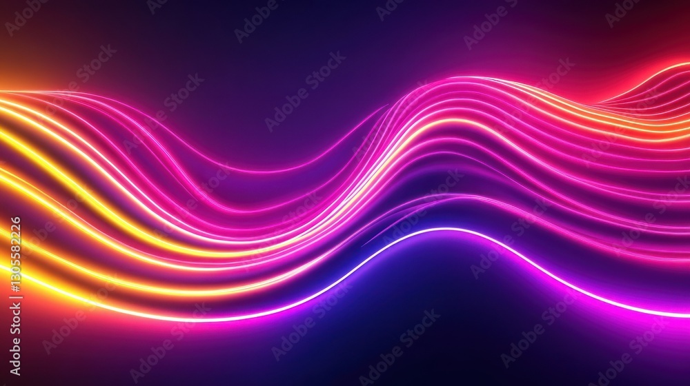Poster glowing neon lines create abstract waves with brilliant colors beautifully