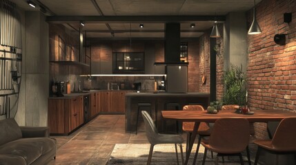 Fototapeta premium Modern studio kitchen interior