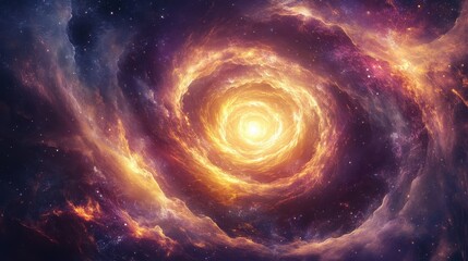 Obraz premium Wallpaper of a cosmic vortex with golden nebula clouds and vintage grainy textures