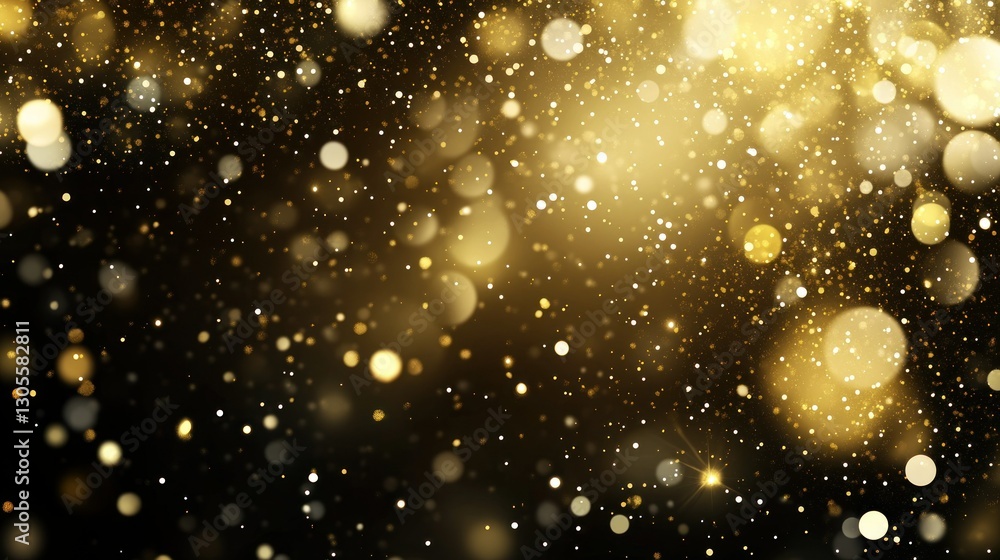 Poster Golden Bokeh Background Depicting Sparkling Light and Floating Particles